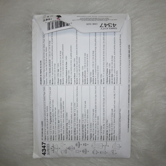 SIMPLICITY 4347 Simplicity Archives 18" doll clothes, fits American Girl… - Picture 5 of 5